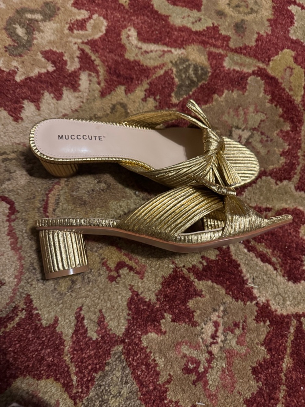 Gold Knot-Accent Low Heel Sandals for Women